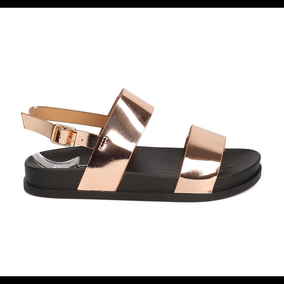 LADIES ROSE GOLD WATERPROOF DOUBLE BANDS SANDALS - Picture 4 of 4